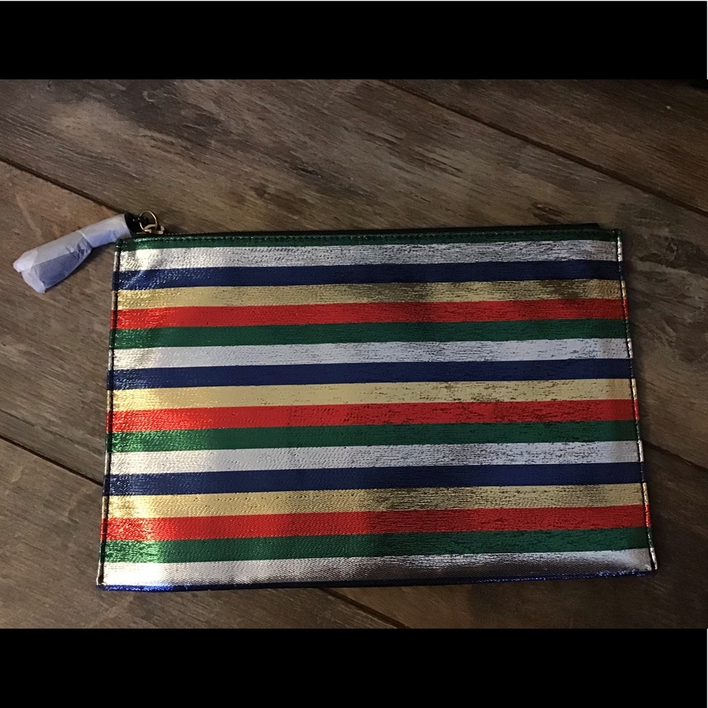Beautiful metallic striped brand new J.Crew clutch